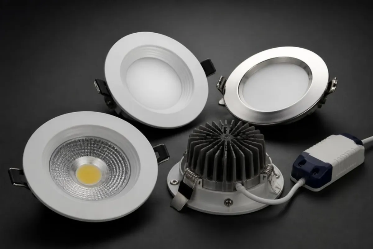 LED downlights showing the aluminium heat sink and separate driver