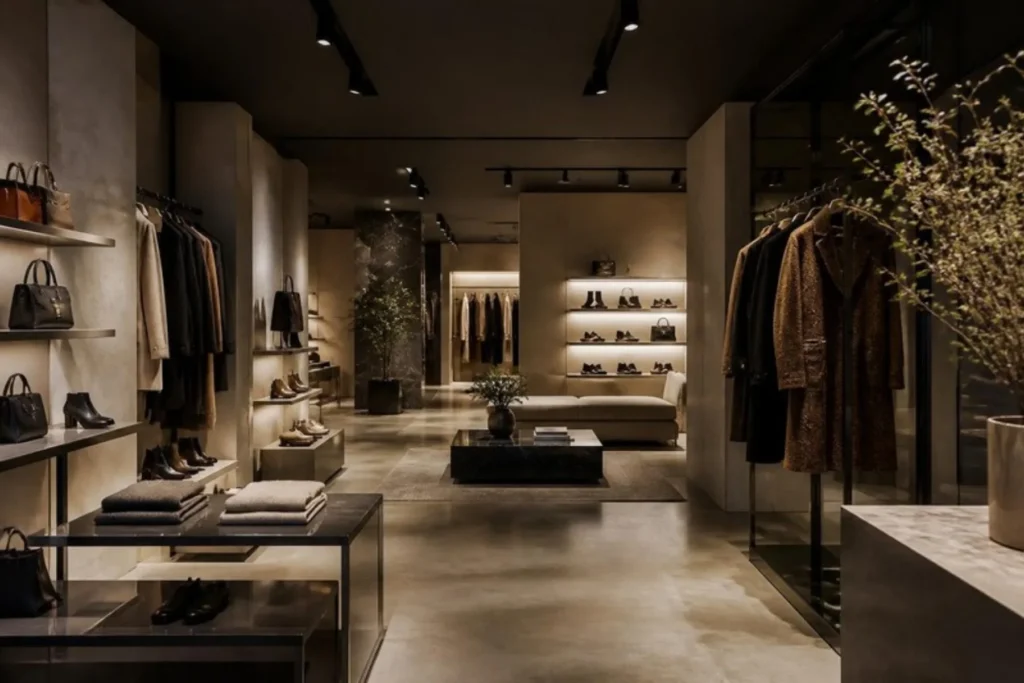 Boutique retail showroom with black track spotlights